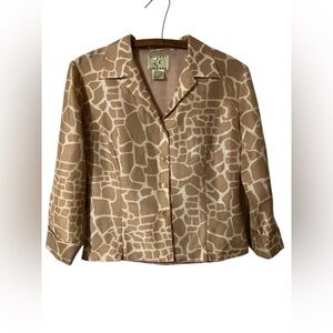 Vintage Silk Jacket Size S Giraffe Print Tan Neutral Cropped Summer 80s